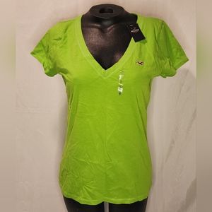 NWT Hollister Green Plain V Neck Short Sleeve Tee T-Shirt Logo